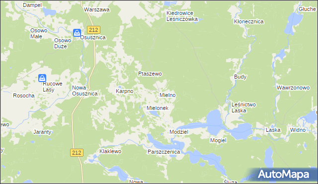 mapa Mielno gmina Lipnica, Mielno gmina Lipnica na mapie Targeo