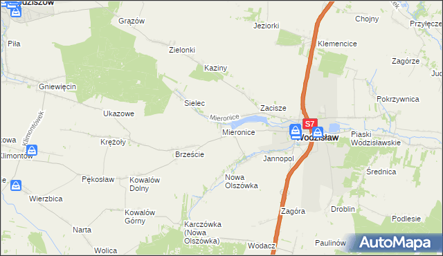 mapa Mieronice gmina Wodzisław, Mieronice gmina Wodzisław na mapie Targeo
