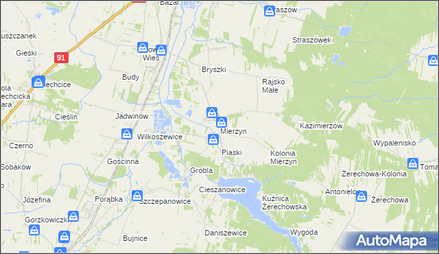 mapa Mierzyn gmina Rozprza, Mierzyn gmina Rozprza na mapie Targeo