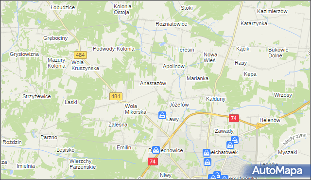 mapa Mikorzyce gmina Bełchatów, Mikorzyce gmina Bełchatów na mapie Targeo