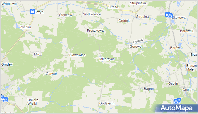 mapa Mikorzyce gmina Wołów, Mikorzyce gmina Wołów na mapie Targeo