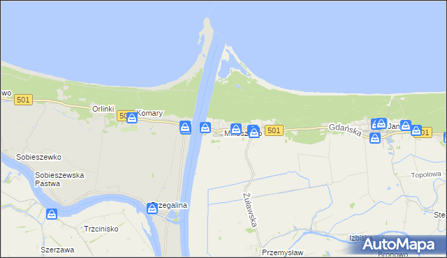 mapa Mikoszewo, Mikoszewo na mapie Targeo