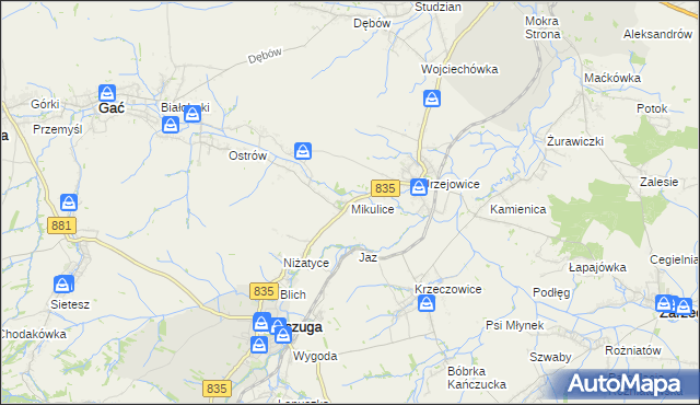 mapa Mikulice gmina Gać, Mikulice gmina Gać na mapie Targeo