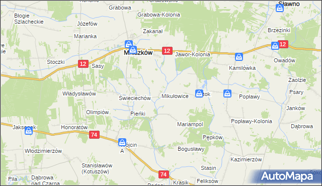 mapa Mikułowice gmina Mniszków, Mikułowice gmina Mniszków na mapie Targeo