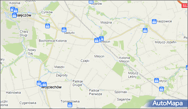 mapa Miłocin gmina Wojciechów, Miłocin gmina Wojciechów na mapie Targeo