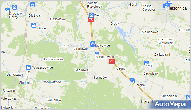 mapa Minostowice, Minostowice na mapie Targeo