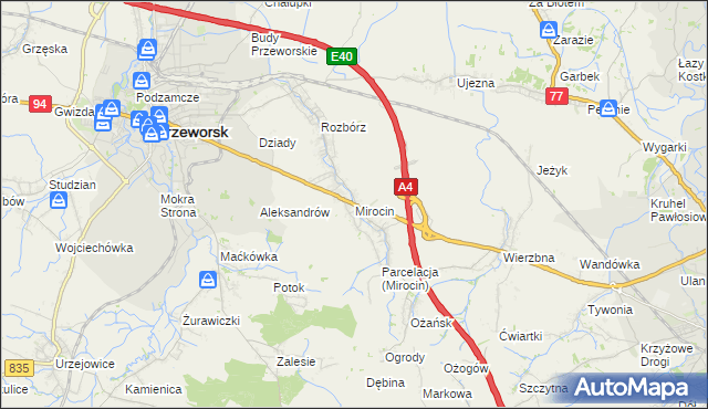 mapa Mirocin, Mirocin na mapie Targeo