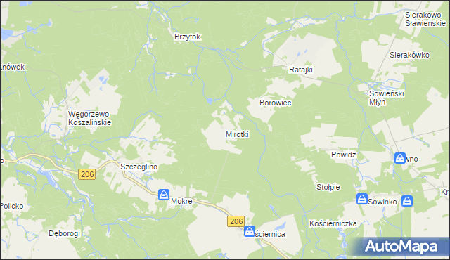 mapa Mirotki gmina Polanów, Mirotki gmina Polanów na mapie Targeo