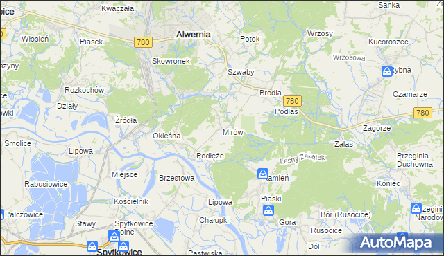 mapa Mirów gmina Alwernia, Mirów gmina Alwernia na mapie Targeo