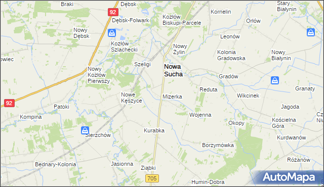 mapa Mizerka gmina Nowa Sucha, Mizerka gmina Nowa Sucha na mapie Targeo