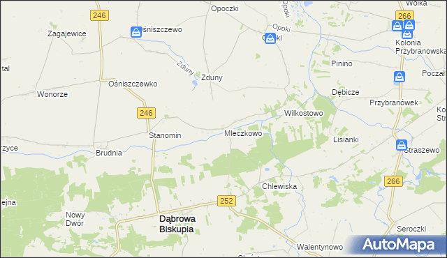 mapa Mleczkowo gmina Dąbrowa Biskupia, Mleczkowo gmina Dąbrowa Biskupia na mapie Targeo