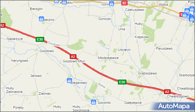 mapa Młodziejewice, Młodziejewice na mapie Targeo