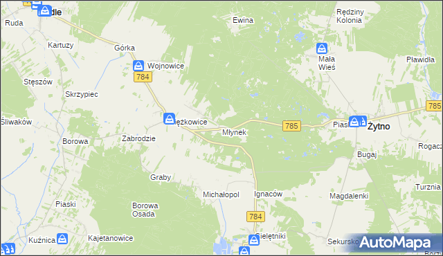 mapa Młynek gmina Gidle, Młynek gmina Gidle na mapie Targeo