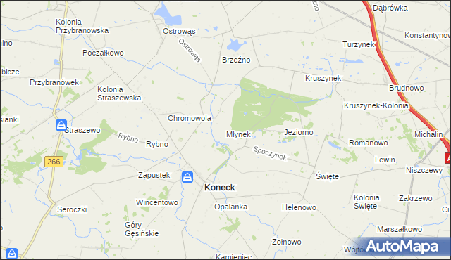 mapa Młynek gmina Koneck, Młynek gmina Koneck na mapie Targeo