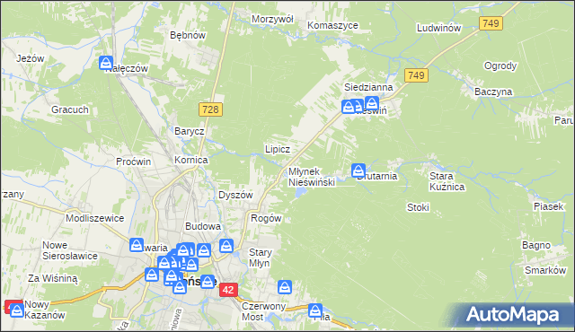 mapa Młynek Nieświński, Młynek Nieświński na mapie Targeo