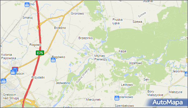 mapa Młyniec Pierwszy, Młyniec Pierwszy na mapie Targeo