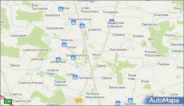 mapa Młynik gmina Olszówka, Młynik gmina Olszówka na mapie Targeo