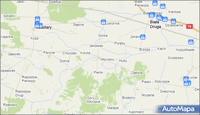 mapa Młynisko gmina Biała, Młynisko gmina Biała na mapie Targeo