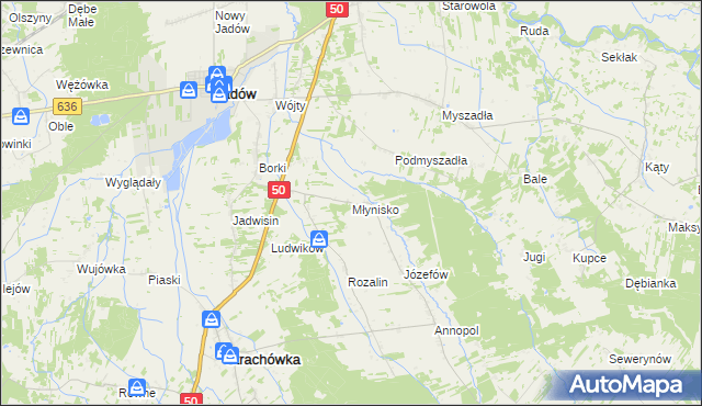 mapa Młynisko gmina Strachówka, Młynisko gmina Strachówka na mapie Targeo