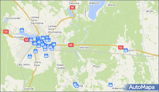 mapa Młyńsko gmina Szczytno, Młyńsko gmina Szczytno na mapie Targeo