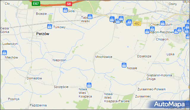 mapa Mnichowice gmina Bralin, Mnichowice gmina Bralin na mapie Targeo