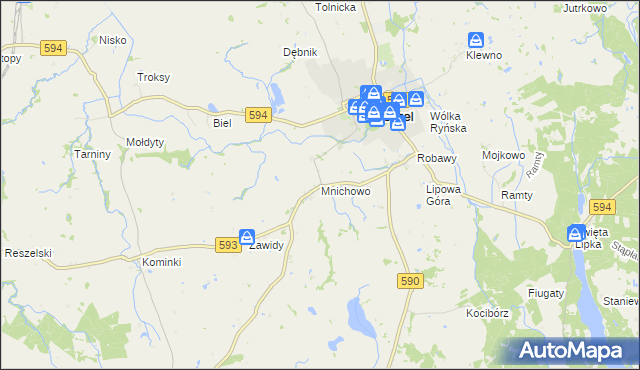 mapa Mnichowo gmina Reszel, Mnichowo gmina Reszel na mapie Targeo