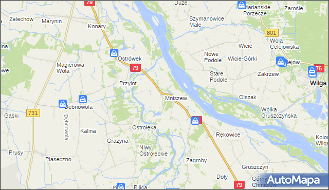 mapa Mniszew gmina Magnuszew, Mniszew gmina Magnuszew na mapie Targeo