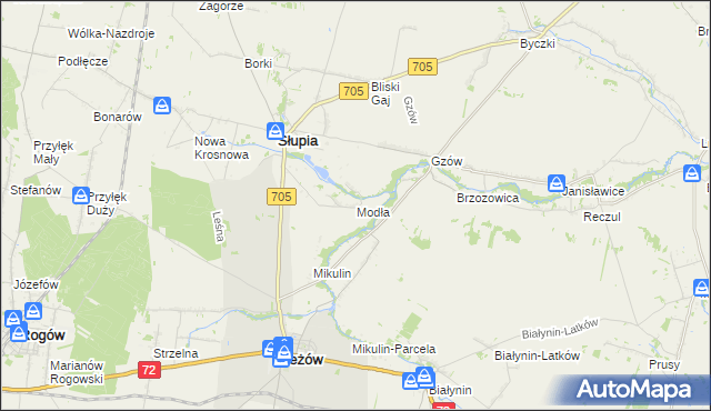 mapa Modła gmina Słupia, Modła gmina Słupia na mapie Targeo