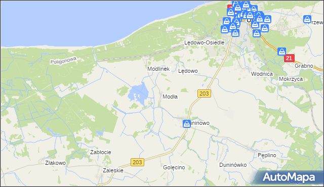 mapa Modła gmina Ustka, Modła gmina Ustka na mapie Targeo
