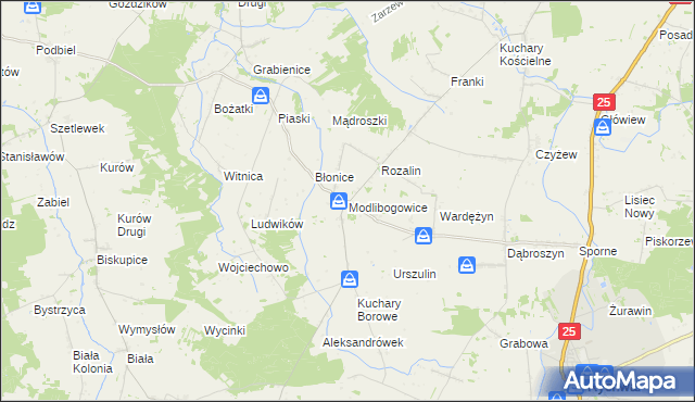 mapa Modlibogowice, Modlibogowice na mapie Targeo