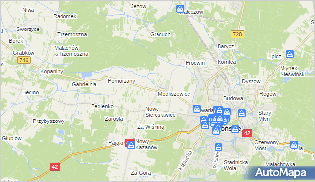 mapa Modliszewice, Modliszewice na mapie Targeo