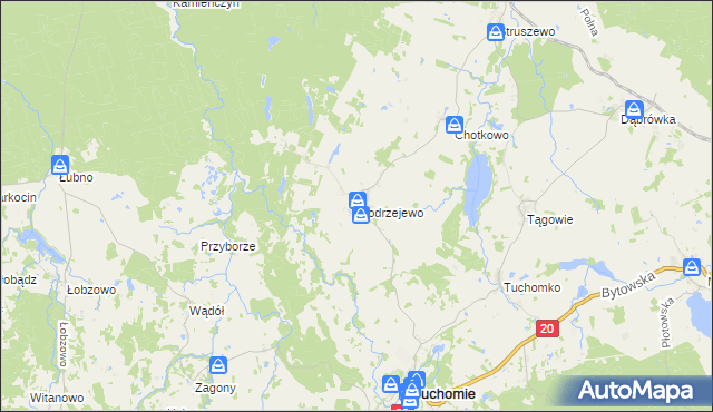 mapa Modrzejewo gmina Tuchomie, Modrzejewo gmina Tuchomie na mapie Targeo