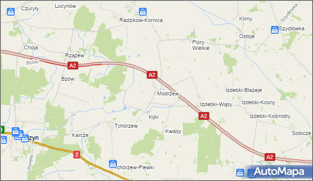 mapa Modrzew gmina Zbuczyn, Modrzew gmina Zbuczyn na mapie Targeo