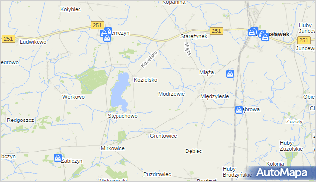 mapa Modrzewie gmina Damasławek, Modrzewie gmina Damasławek na mapie Targeo