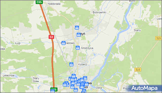 mapa Modrzyca, Modrzyca na mapie Targeo