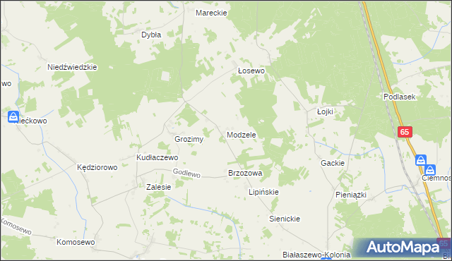 mapa Modzele gmina Grajewo, Modzele gmina Grajewo na mapie Targeo