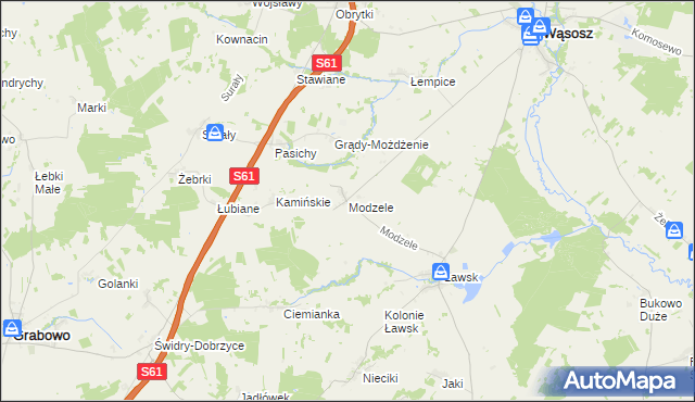 mapa Modzele gmina Wąsosz, Modzele gmina Wąsosz na mapie Targeo