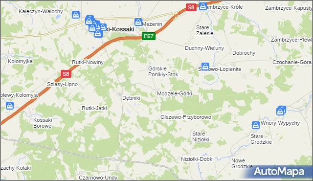 mapa Modzele-Górki, Modzele-Górki na mapie Targeo