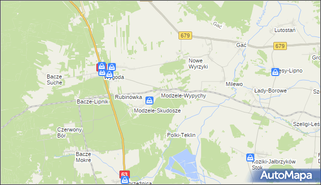mapa Modzele-Wypychy, Modzele-Wypychy na mapie Targeo