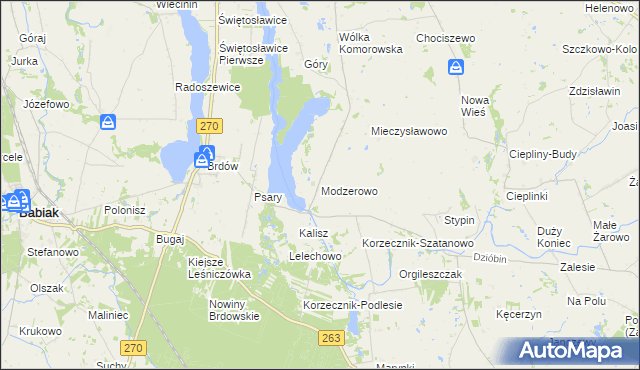 mapa Modzerowo gmina Izbica Kujawska, Modzerowo gmina Izbica Kujawska na mapie Targeo