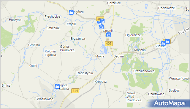 mapa Mokra gmina Biała, Mokra gmina Biała na mapie Targeo