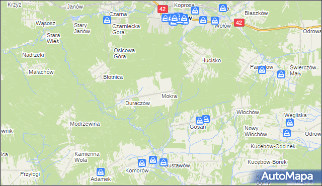 mapa Mokra gmina Stąporków, Mokra gmina Stąporków na mapie Targeo