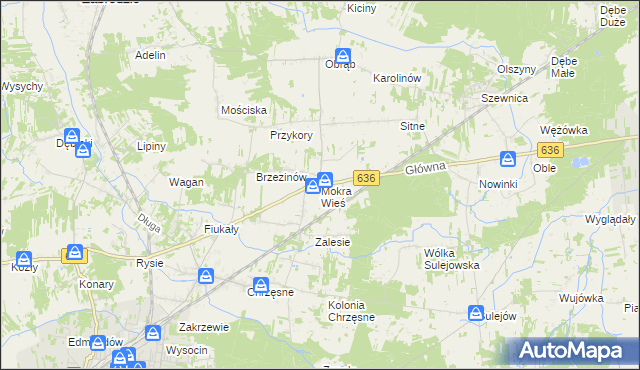 mapa Mokra Wieś gmina Tłuszcz, Mokra Wieś gmina Tłuszcz na mapie Targeo