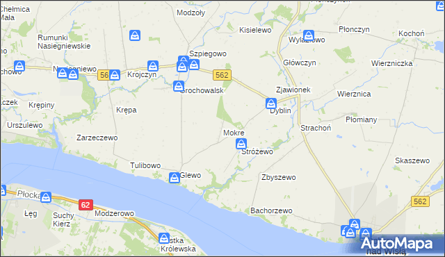 mapa Mokre gmina Dobrzyń nad Wisłą, Mokre gmina Dobrzyń nad Wisłą na mapie Targeo