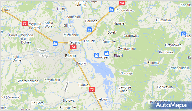 mapa Mokrzec gmina Pilzno, Mokrzec gmina Pilzno na mapie Targeo