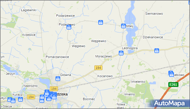 mapa Moraczewo gmina Łubowo, Moraczewo gmina Łubowo na mapie Targeo