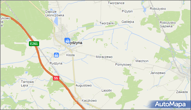 mapa Moraczewo gmina Rydzyna, Moraczewo gmina Rydzyna na mapie Targeo