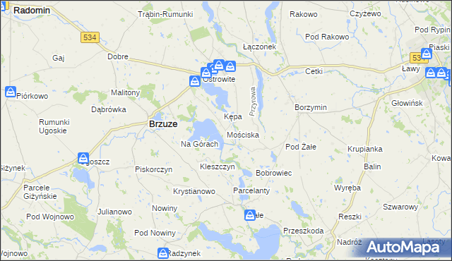 mapa Mościska gmina Brzuze, Mościska gmina Brzuze na mapie Targeo