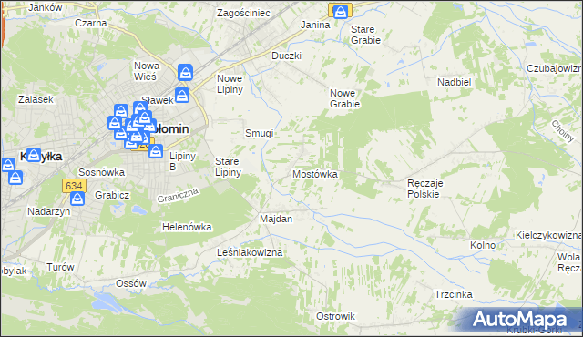 mapa Mostówka gmina Wołomin, Mostówka gmina Wołomin na mapie Targeo