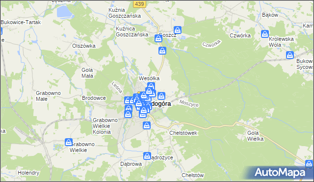 mapa Moszyce, Moszyce na mapie Targeo